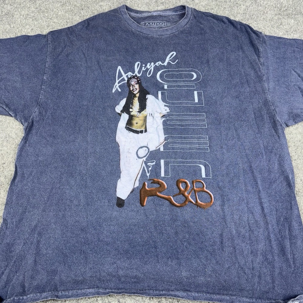 Aaliyah R&B Shirt Women's Xl Blue Short Sleeve Graphic Tee Hip Hip Y2K Style EUC